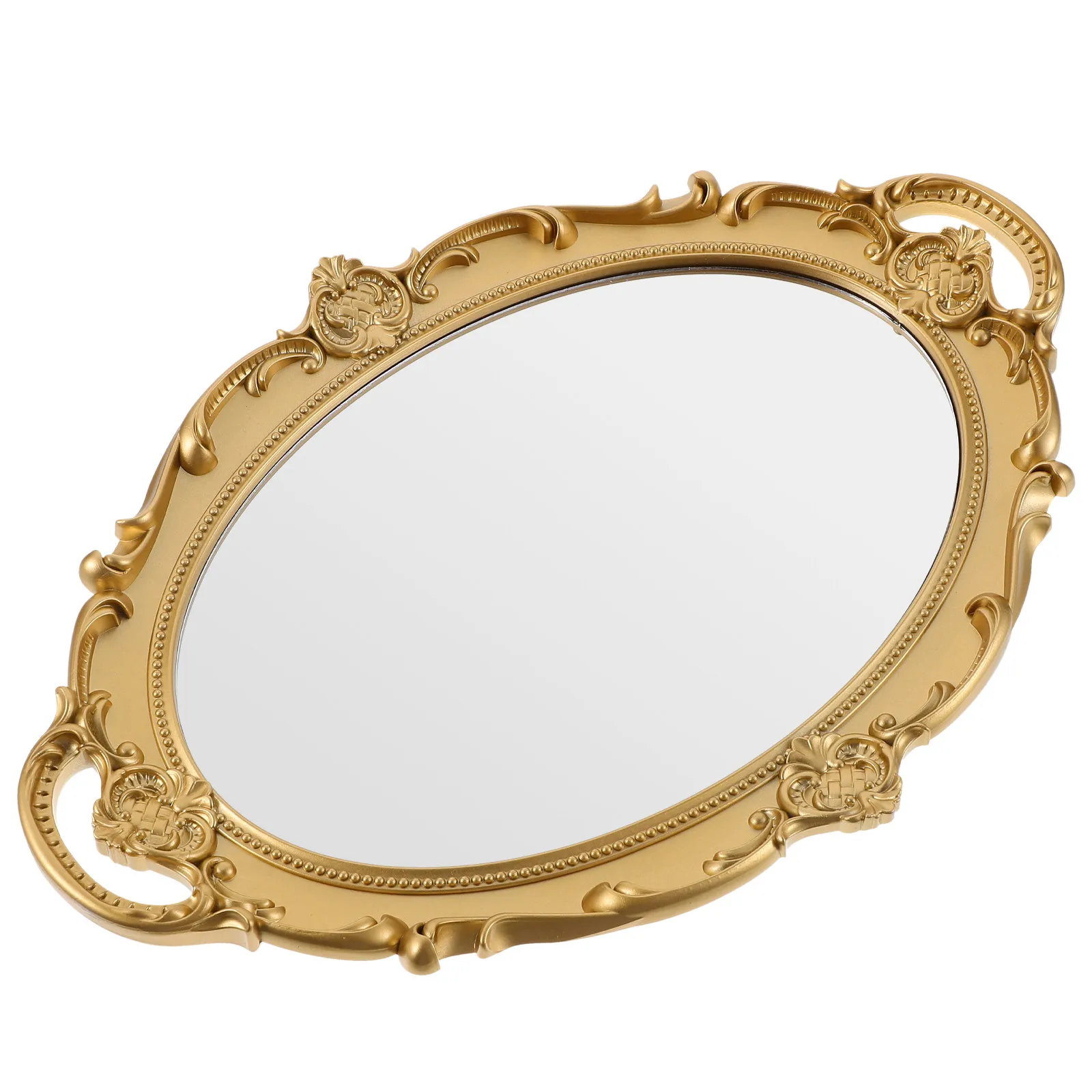 European Vanity Mirror Retro Design Resin Frame Glass Surface Standing Wall Mount Makeup Mirror for Dorm Dressing Room Bedroom