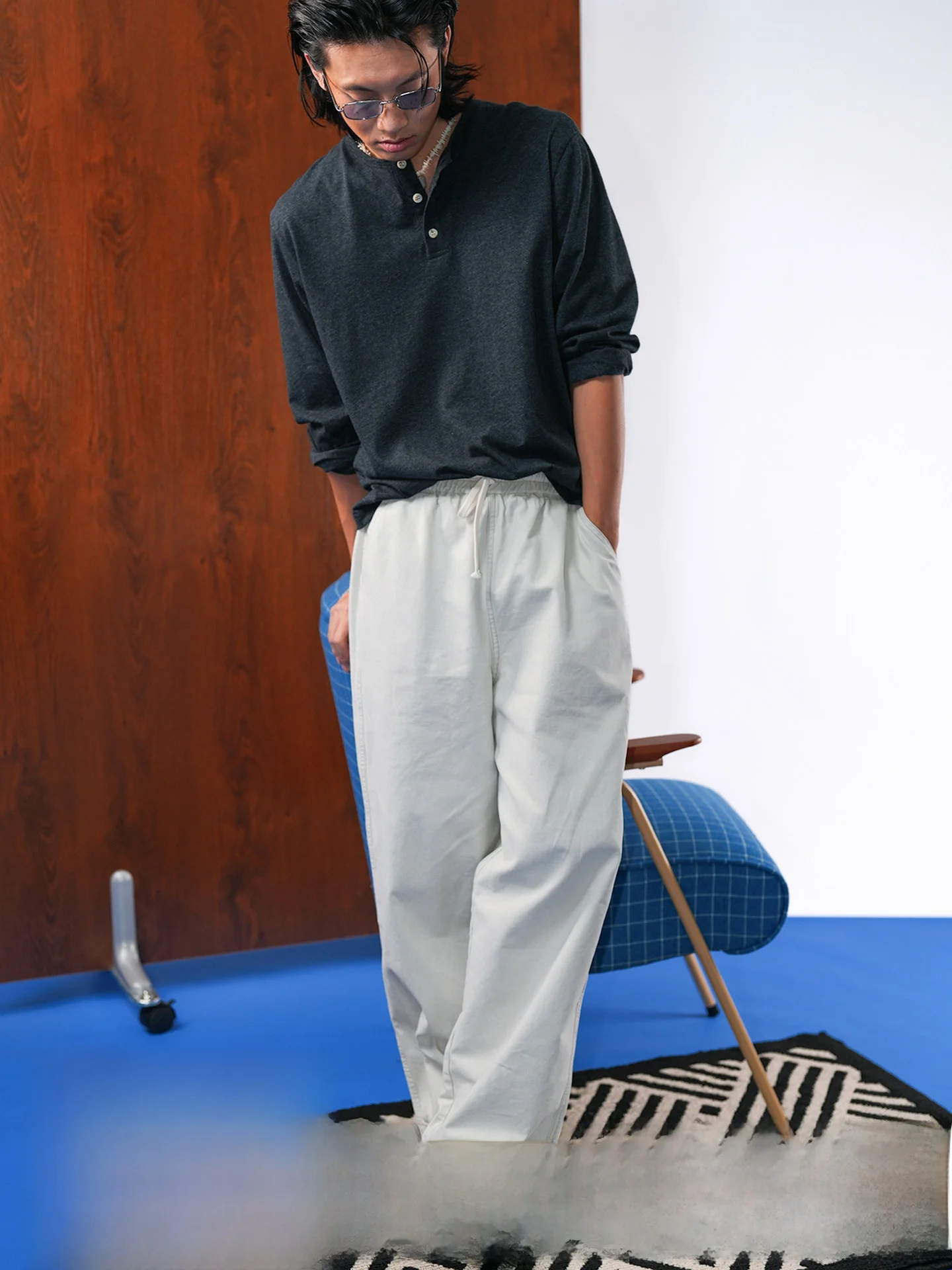 Loose Casual Washed Work Trousers Retro Silhouette Commute Versatile O3PARK Men's Straight Leg Pants Cotton Linen Blend