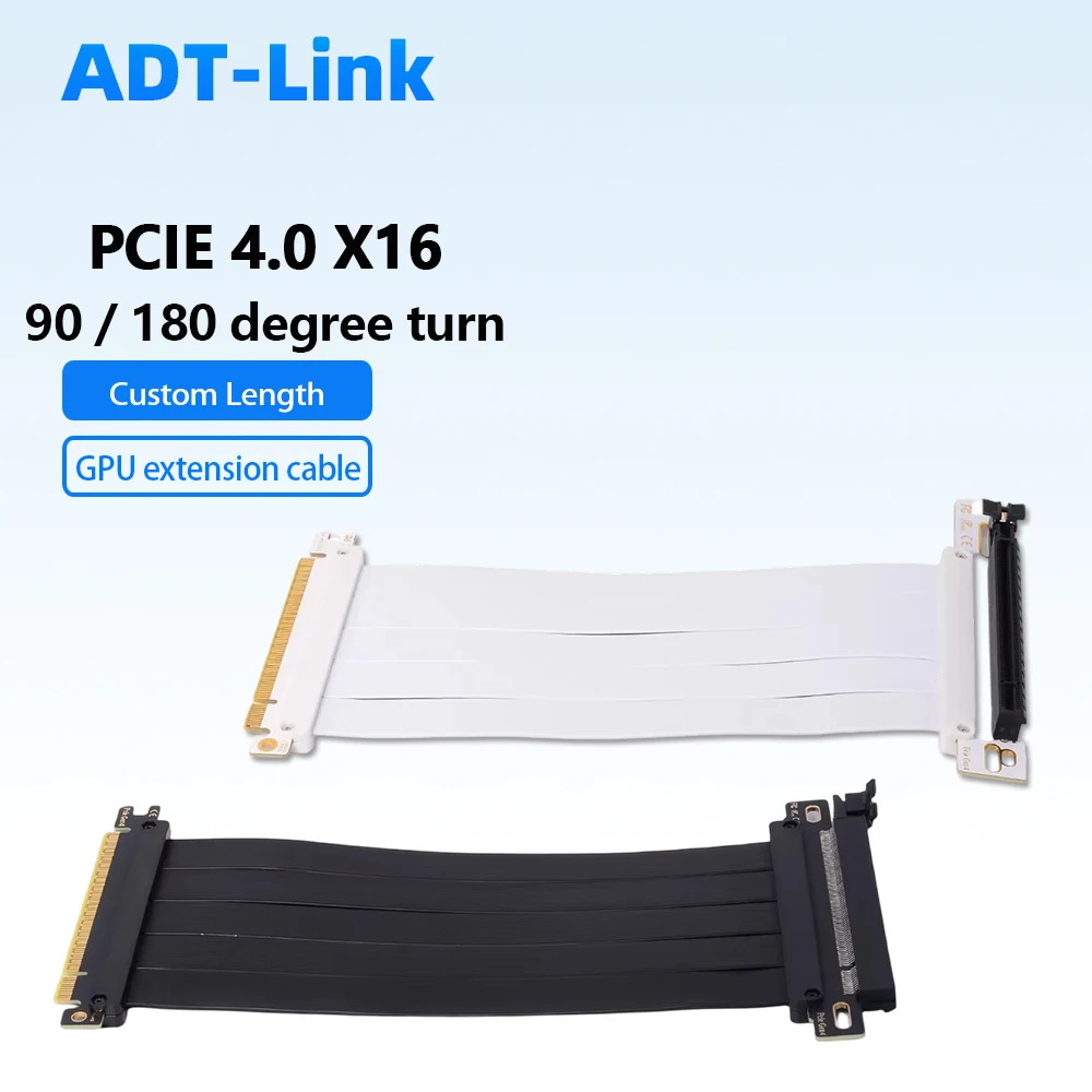 PCIE 4.0 X16 Adapter Graphics Card Extension Riser Cable 90 180 Degree Turn for GPU 5U Gold Finger Power-Free No BIOS 0.15-0.2m