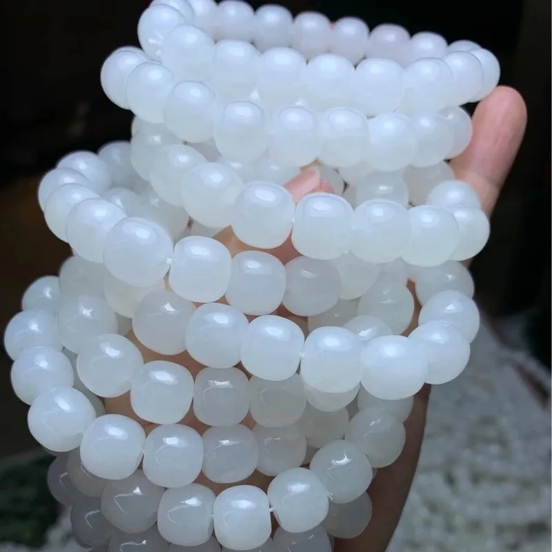 White 9X10Mm , Hetian Jade Vintage-Style Bead Bracelet
