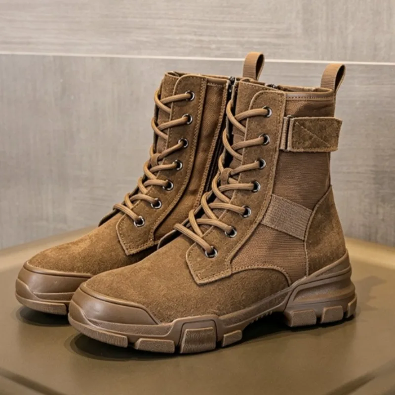 Retro Genuine Leather Side Zip Ankle Boots for Women British Style Strap Detail Platform Boots Comfort Non-Slip Hiking Shoes