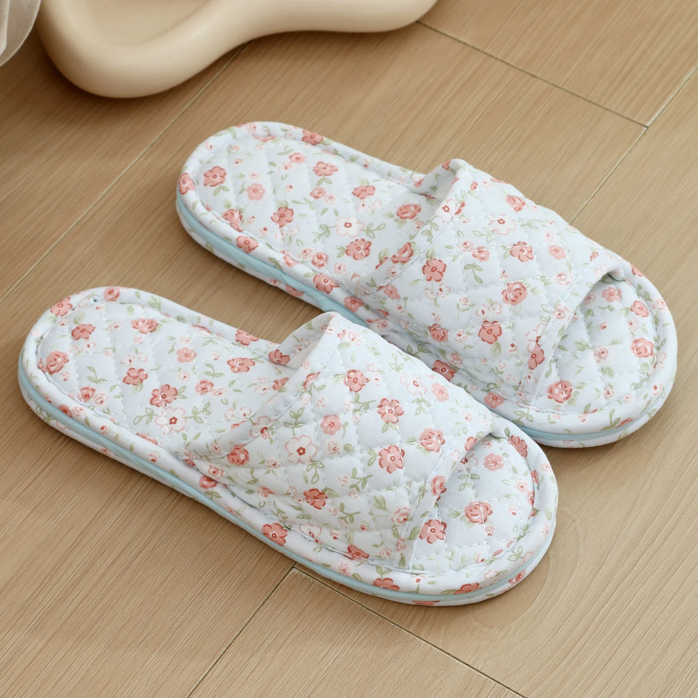 Washable Cotton Fabric Slippers Ladies Indoor Home Use Wooden Floor Slippers Spring Autumn Four Seasons Quiet Absorbent Non-Slip