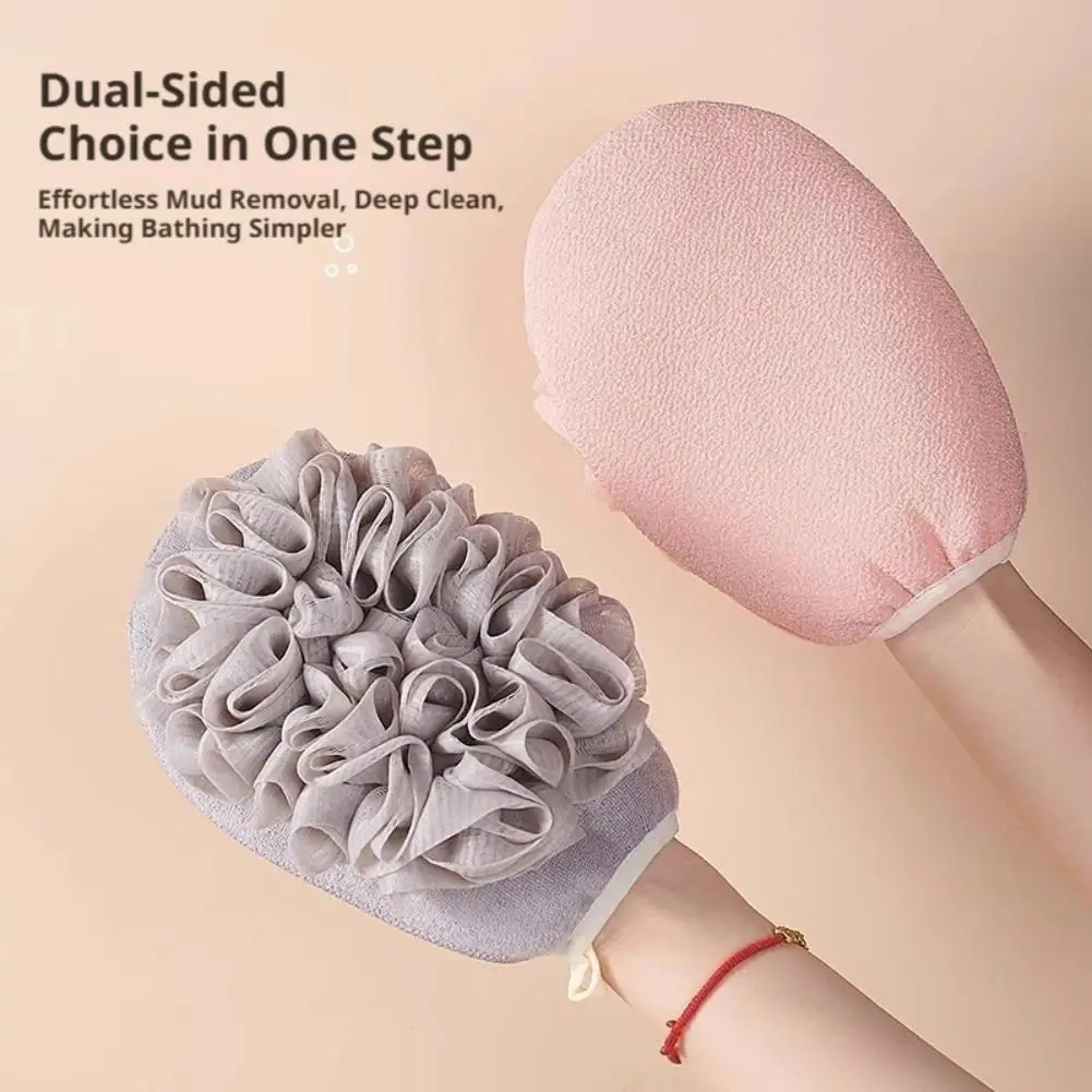 Double Sides Exfoliating Bath Gloves - Strong Scrubbing Body & Face Spa Massage Gloves with Hook & Loop Closure