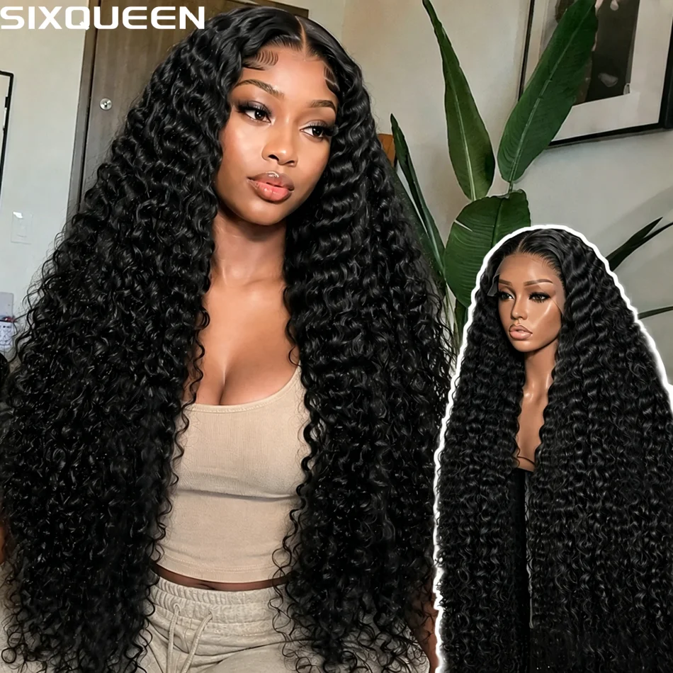 13X6 HD Deep Wave Lace Front Wigs Human Hair 250 Density Natural Black Brazilian Pre Plucked Glueless Half Wigs Water Wave Pre Styled Brazilian Wigs For Women Ready To Go Wig