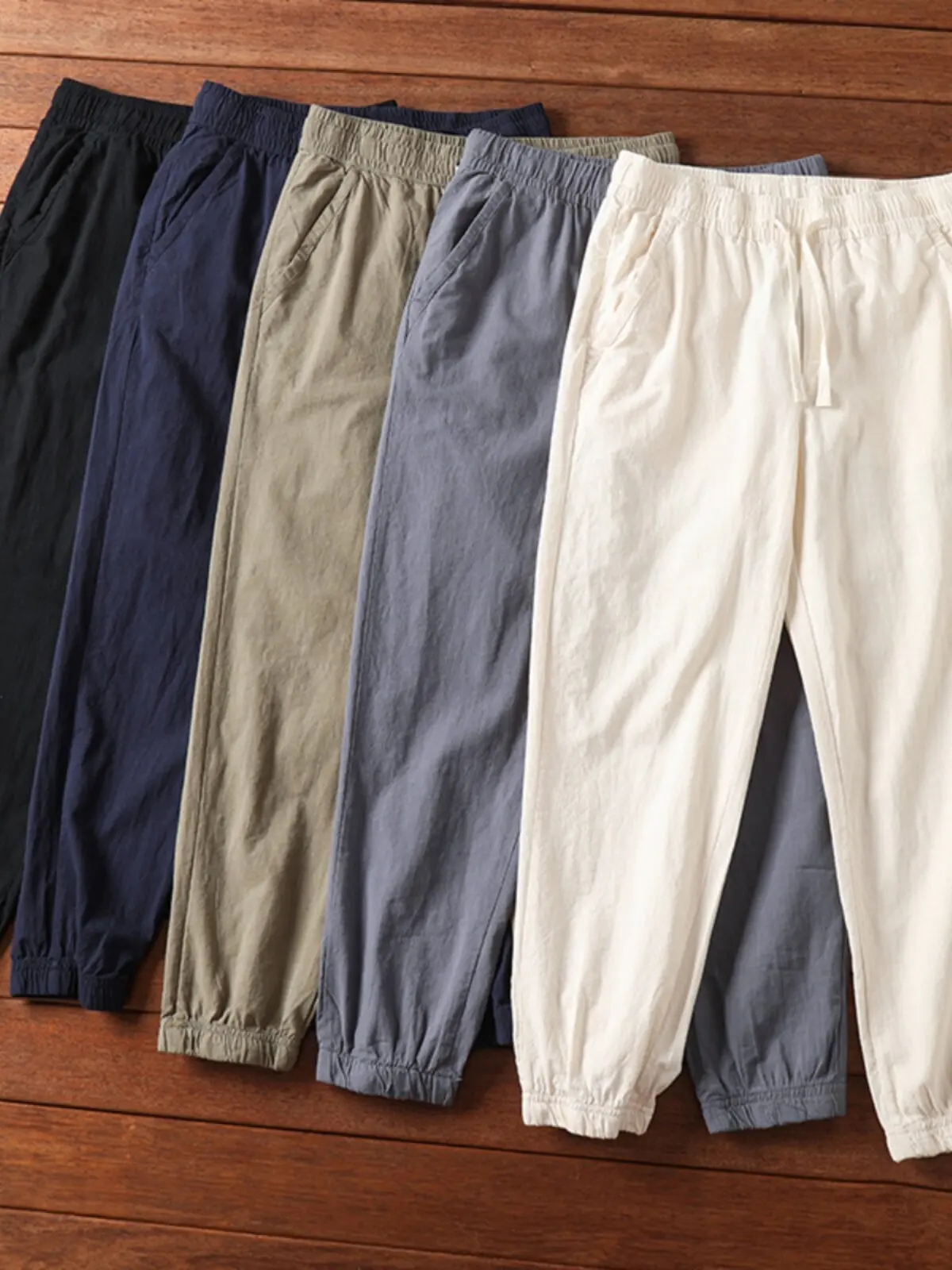 Summer men's skin-friendly delicate elastic waist bundle hemp pants casual pants