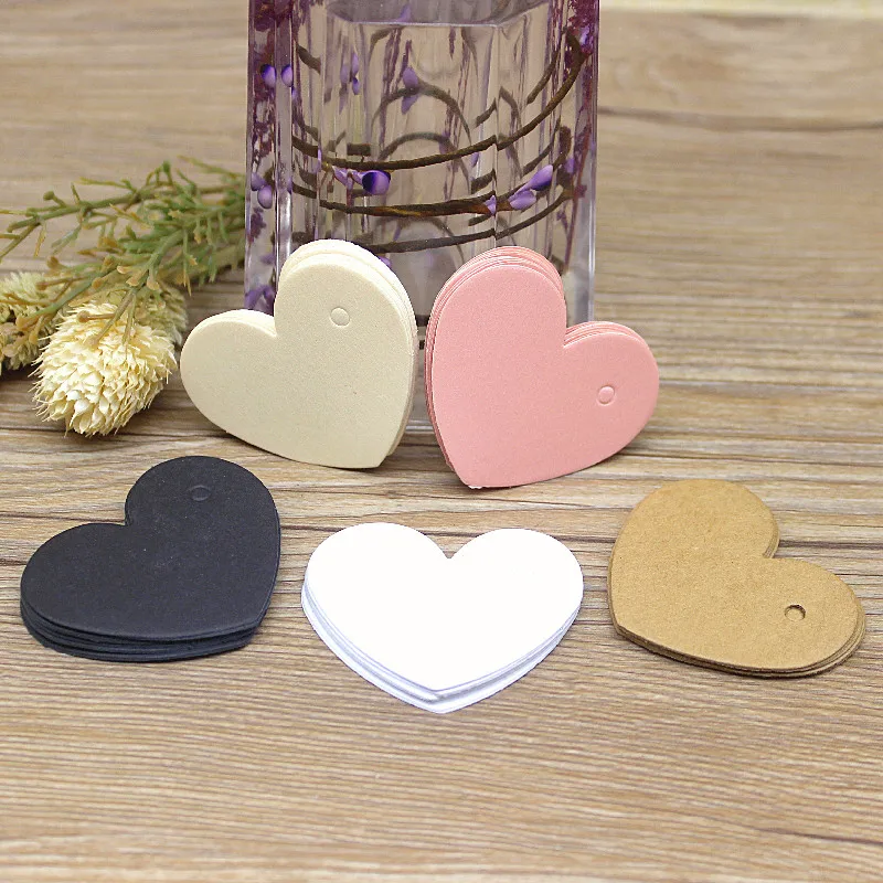 100tag 100string New Heart-Shaped Beige/Pink/White/Kraft Paper Hanging Tag