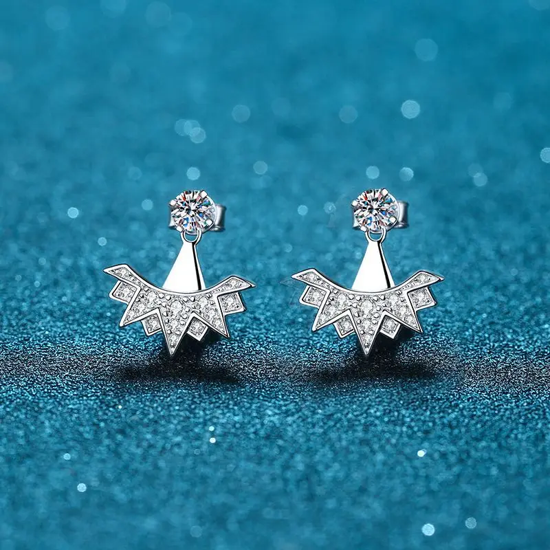 18K gold earrings snowflake  PT950 platinum earrings micro-paved gravel 89.4 points moissanite earrings