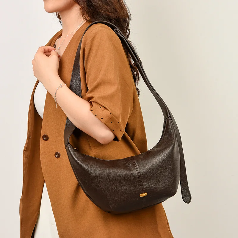 Vintage Soft PU Leather Women Hobos Messenger Bag Design Ladies Handbag Female Underarm Crossbody Bag for Daily Commuting Bolsa
