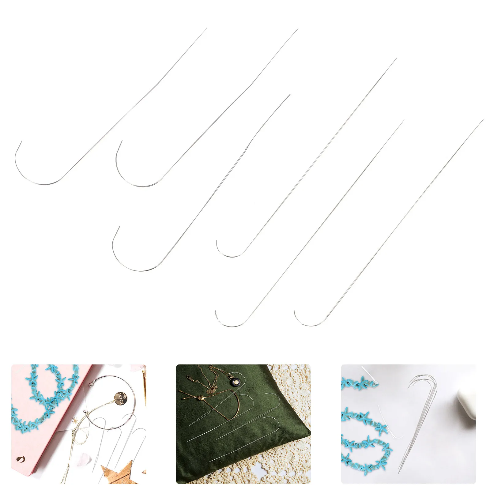 6Pcs Stainless Steel Bead Threading Needles for DIY Jewelry Making Crafts