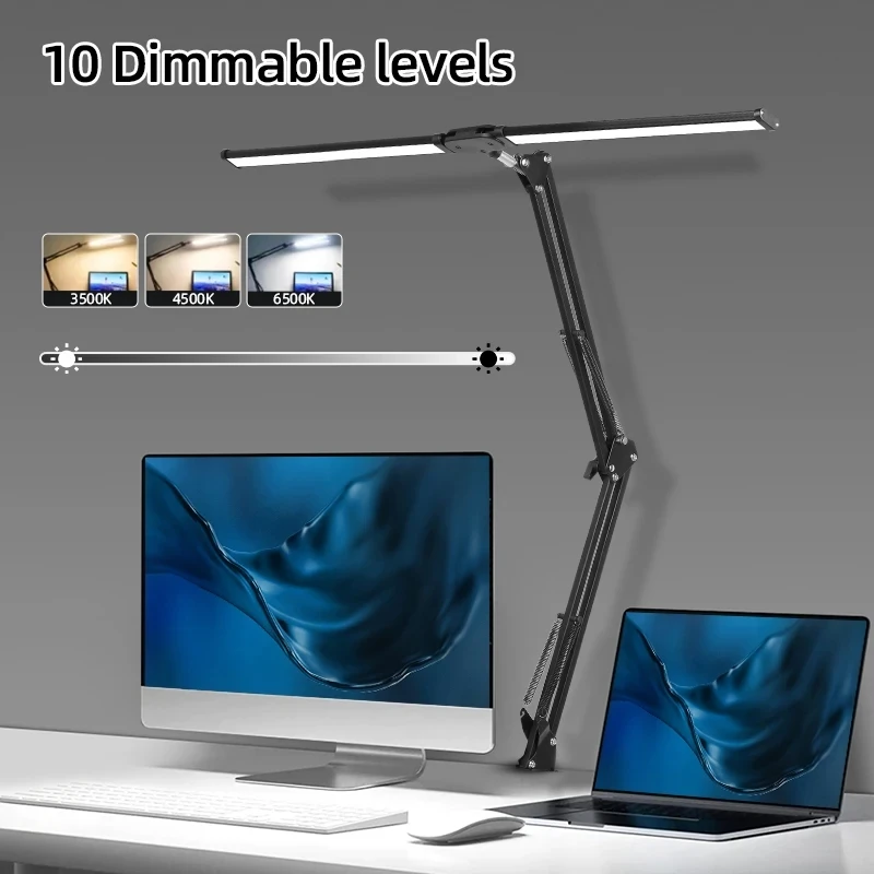 Led Computer Monitor Light Double Head Desk Lamp Stepless Dimmable Table Lamps LED Eye Protection Book Lamp Reading Night Lights