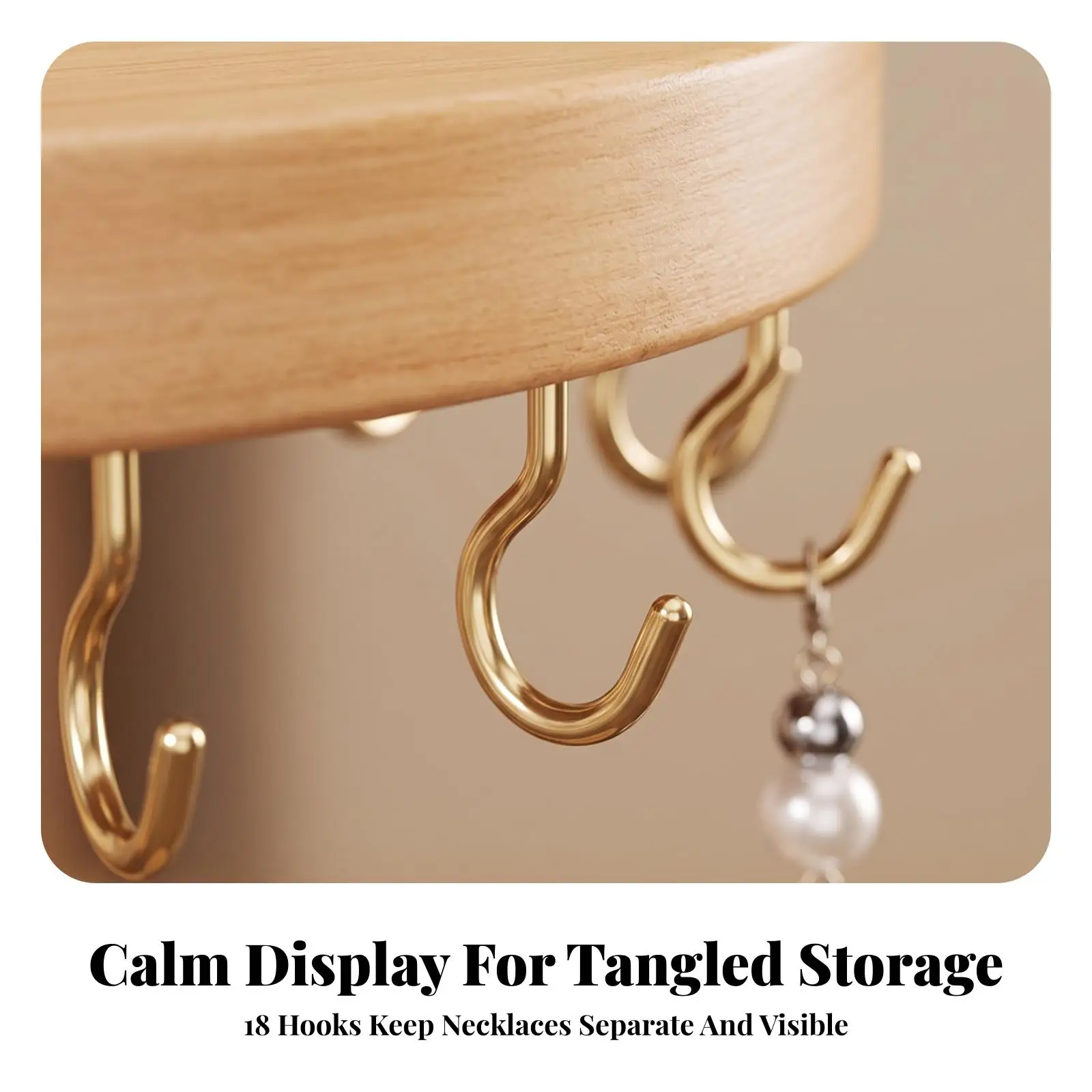 Wood Grain Jewelry Display Stand Freestanding Organizer with 18 Hooks for Necklaces Bracelets Rings on Dresser Desk