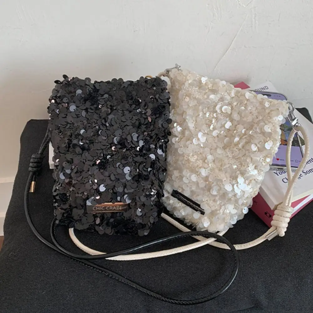 Casual Blingbling Sequin Crossbody Bag Large Capacity Cute Mini Square Bag Handbag Cloth Messenger Bag Girl