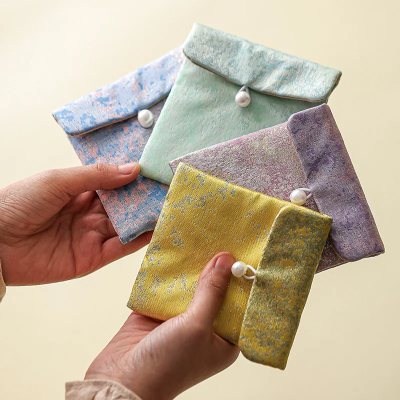 Chinese Traditional Thick Brocade Jewelry Pouch Bead Storage Bag For Bracelet Bodhi Wenwan Home Table Decor Handmade Craft Gift