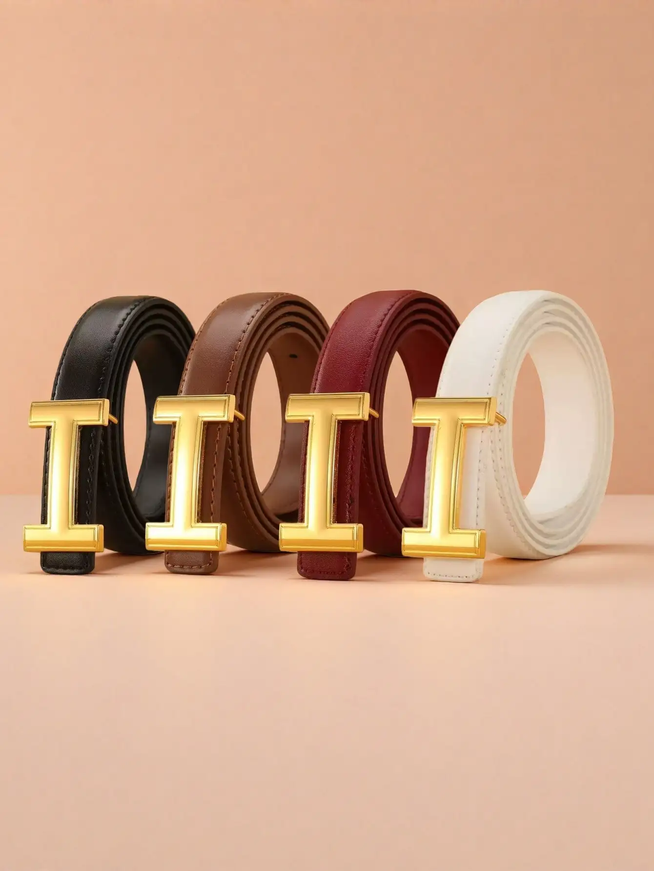1pc stylish ladies' belt, made of high-quality leather material, with a golden alloy buckle, can be matched with pants and skirt