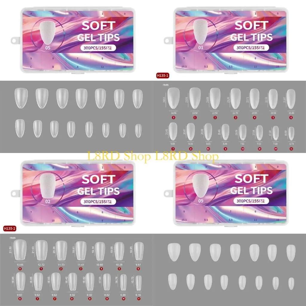 L8RD 300Pcs Short Matte Gel Tips Full Cover Acrylic False for DIY Manicure
