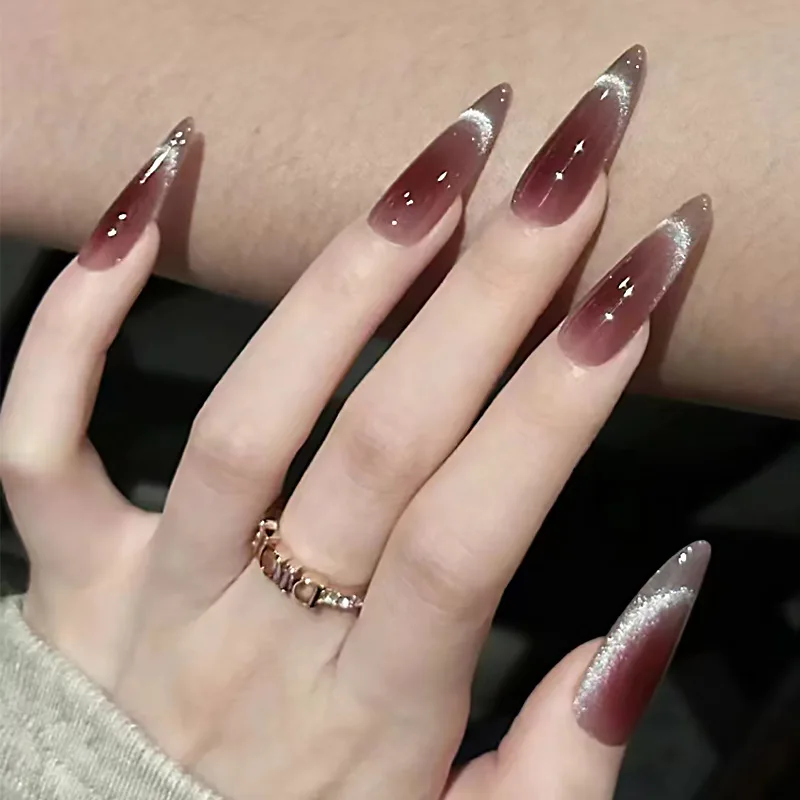 30 long almond shaped press on nails solid color fake nails with 1 nail glue and 1 nail file
