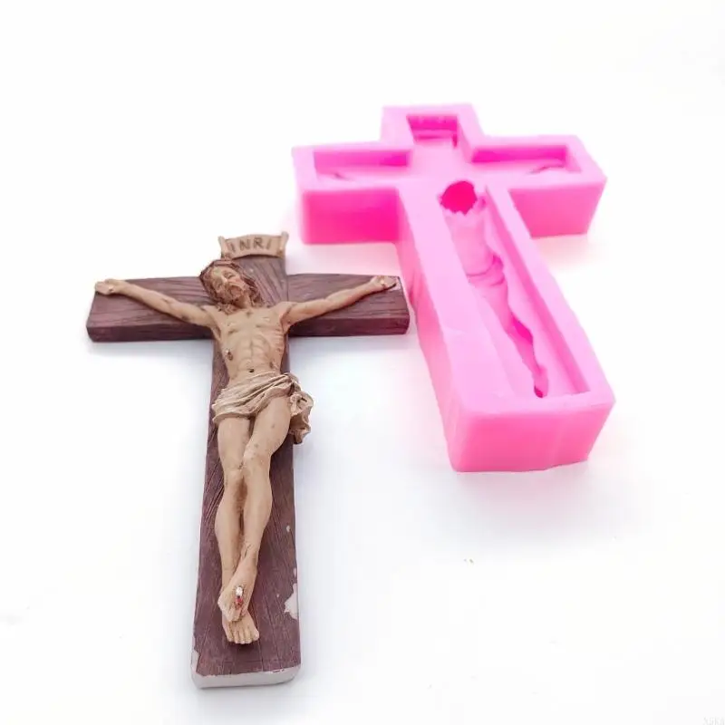 N5KA Cross-Pendant Silicone Resin Molds Jesus Crucifix Epoxy Resin Casting Molds Crystal Wall Pendant Mold for DIY Craft