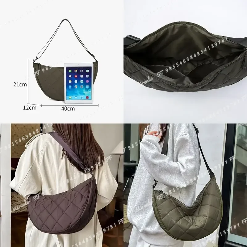 Waist Half Moon Belt Bag Solid Color Crossbody Large Capacity Shoulder Portable Nylon Plaid Travel Bags for Commuting