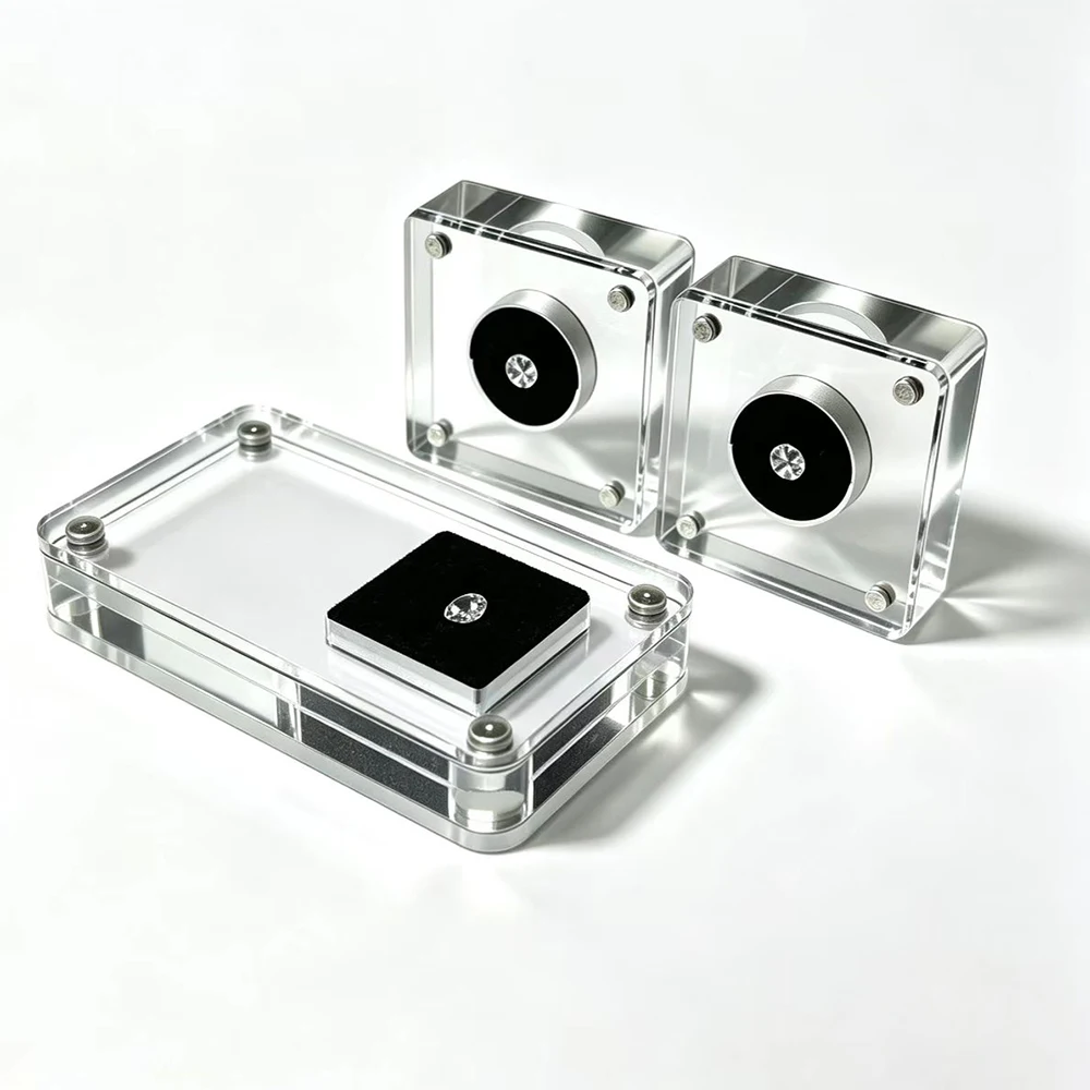 Acrylic Diamonds Storage Box Magnetic Lid Transperant Gem Stone Packaging Box Double-Side Pad Bare Stone Jewelry Display Tray