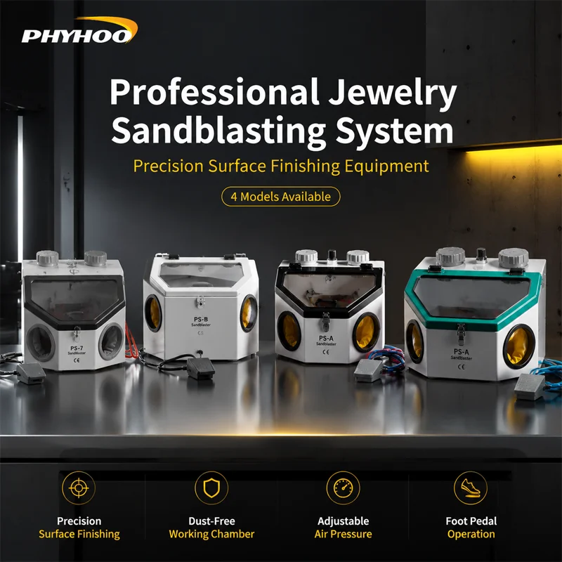 PHYHOO Jewelry Sandblasting Machine Dual Pen Sandblaster Cabinet Precision Surface Finishing Equipment For Goldsmiths Dental Lab