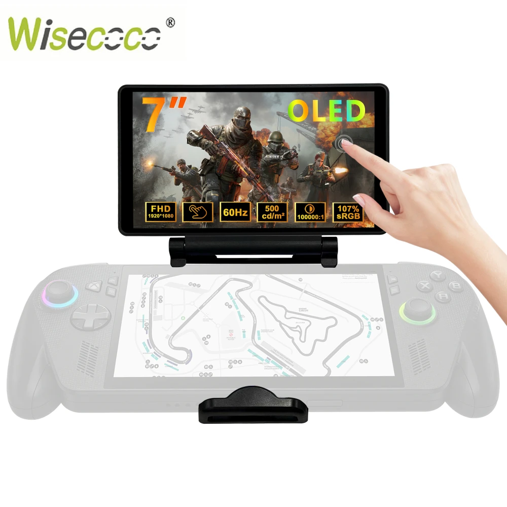 Wisecoco 7 Inch AMOLED Clip-On Touch Monitor for ROG Ally X Dual Screen 1080P FHD Portable Expansion Display USB-C One Cable 3DS