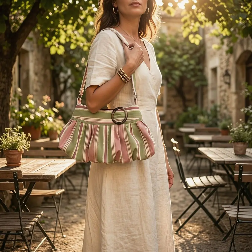Casual Korean Style Polka Dot Shoulder Bag Retro Cute Pleated Underarm Bag Simple Fashion Printing Handbag Daily