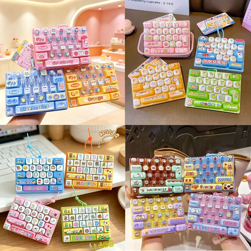 **26 Grid Keyboard Keycap Clicker Anti-stress Key Cap Keychain Bag Pendant Cartoon Fidget Keyboard Keychain Charms Gift 