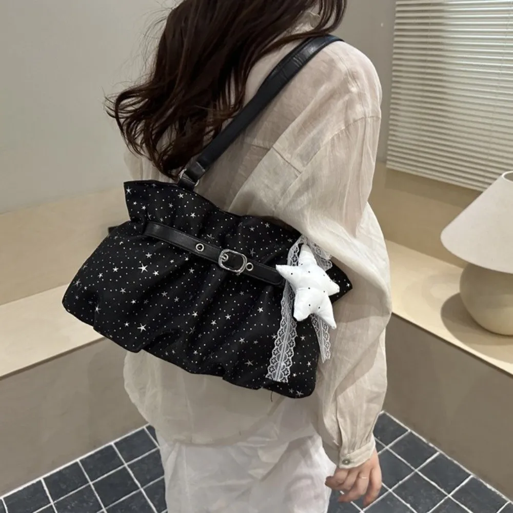 Casual Nylon Star Print Handbag Solid Color Korean Style Women Tote Bag Hobo Large Capacity Underarm Shoulder Bag Girls