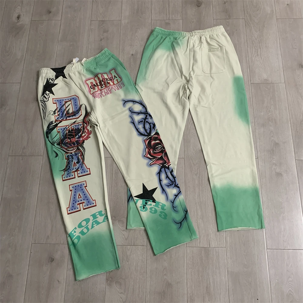 26ss DUAA Tie-dye Broken Hole Inlaid With Diamonds SWEAT PANT Men Women Trousers Jogger Drawstring Sweatpants