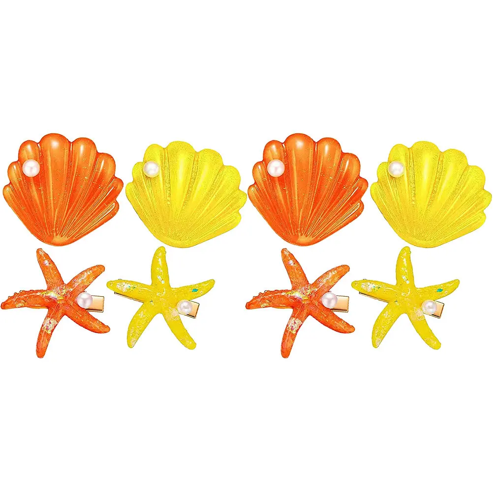 8Pcs Hair Barrettes Set Seashell Pearl Clips Bright Fashion Hair Accessories for Girls Kids Daily Wedding Party Styling