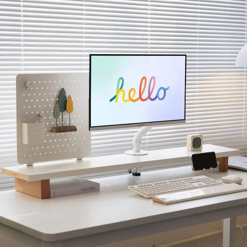 Carbon Steel Monitor Holder Solid Wood Leg Desktop Monitors Storage Riser Stand Office Table Computer Support Monitor Organizer