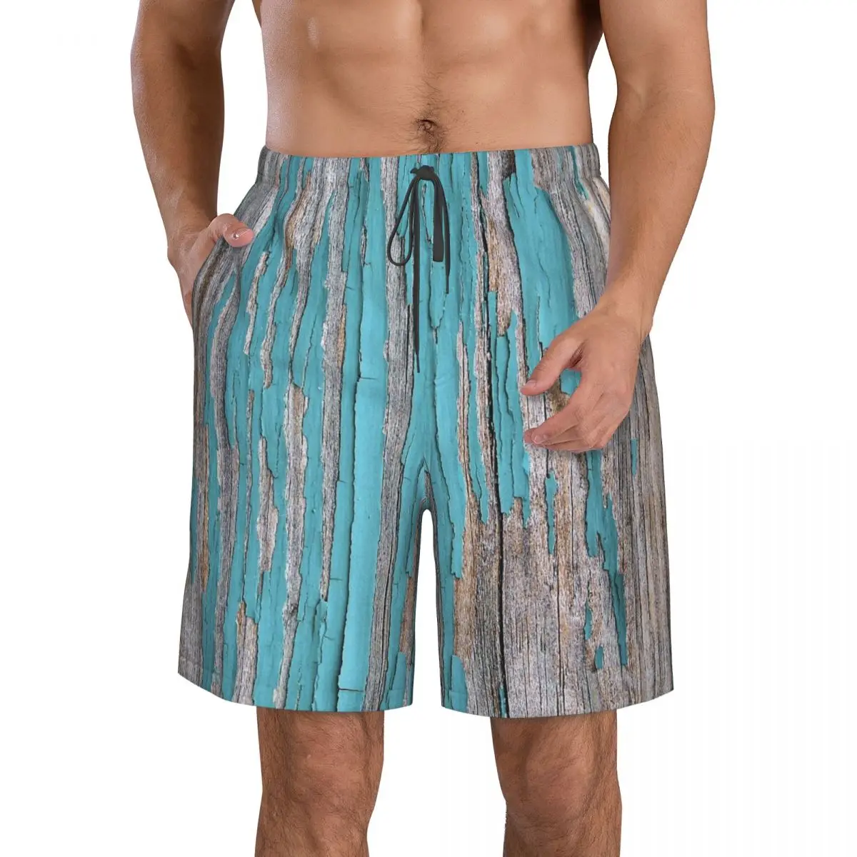 Shabby Rustic Weathered Wood Turquoise Trunks Beach Board Shorts Casual Quick Dry Swim Summer Men Pants