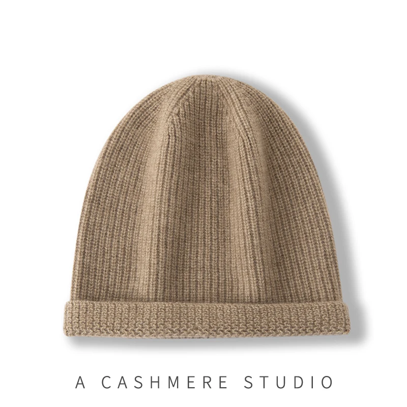 Men's Cashmere Hat A-Class 100% Pure Cashmere Hat Men's Autumn and Winter Knitted Warm Cashmere Hat Simple Casual Cold Hat