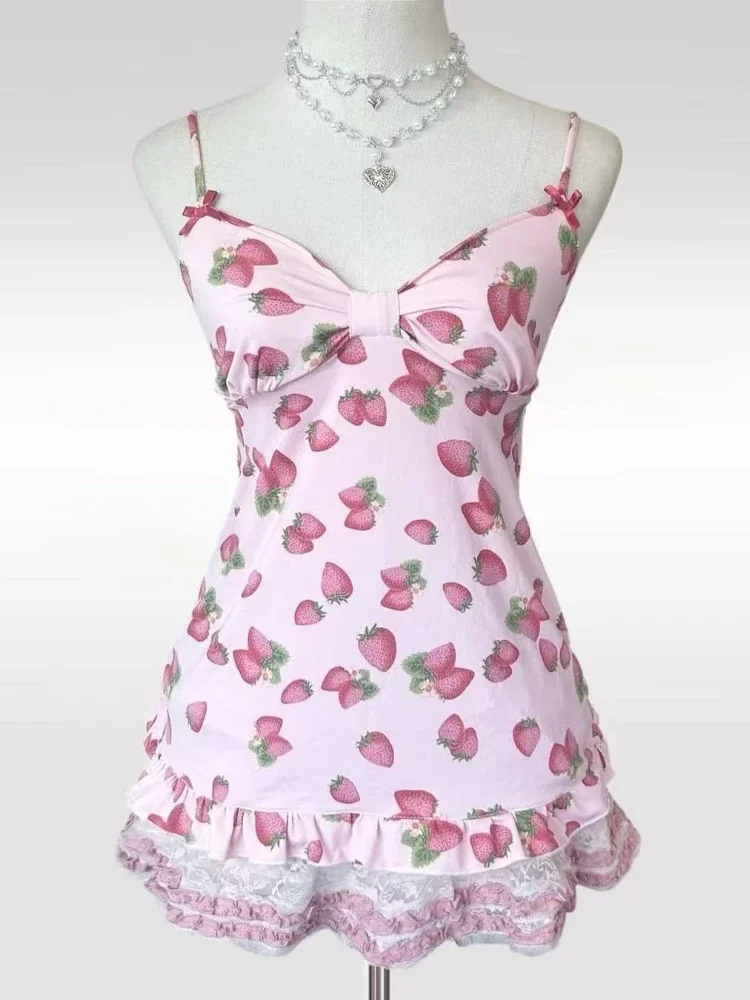Harajuku Hot Girl Slim Tanks Y2K American Vintage Sexy Print Camis Summer Japan Style Kawaii Sweet Sleeveless Tops Chic