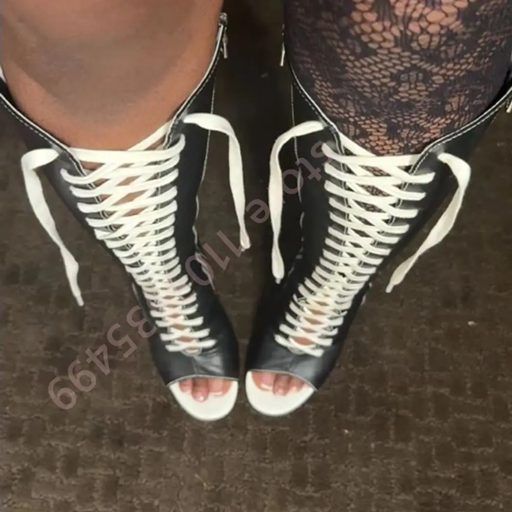 2026 Summer New Lace-Up Knee High Boots Sexy Women Peep Toe Stiletto Heel Catwalk Long Boots Fashion Party Nightclub Boots