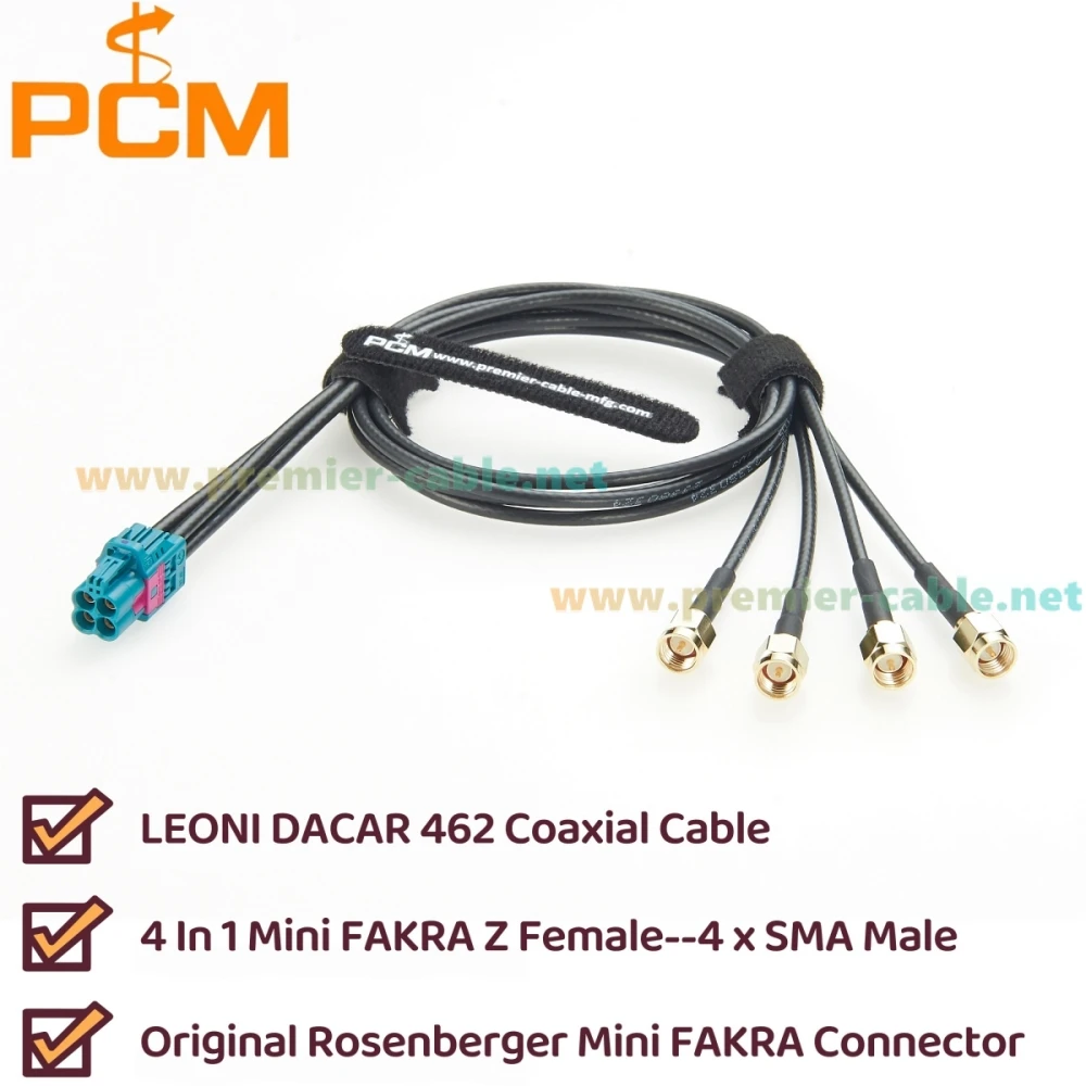 Rosenberger 4 in 1 Mini Fakra Z Female to SMA Male Four Ports AMK12D-1M4Z5-Z Mini Fakra to SMA Vehicle Car Coaxial Cable for GPS