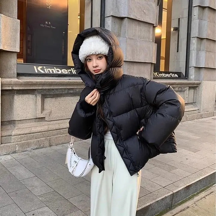 2026 Women's Winter New Simple Drawstring Waist Thickened Warm Cotton Coat Cropped Puff Jacket Down Cotton Parkas