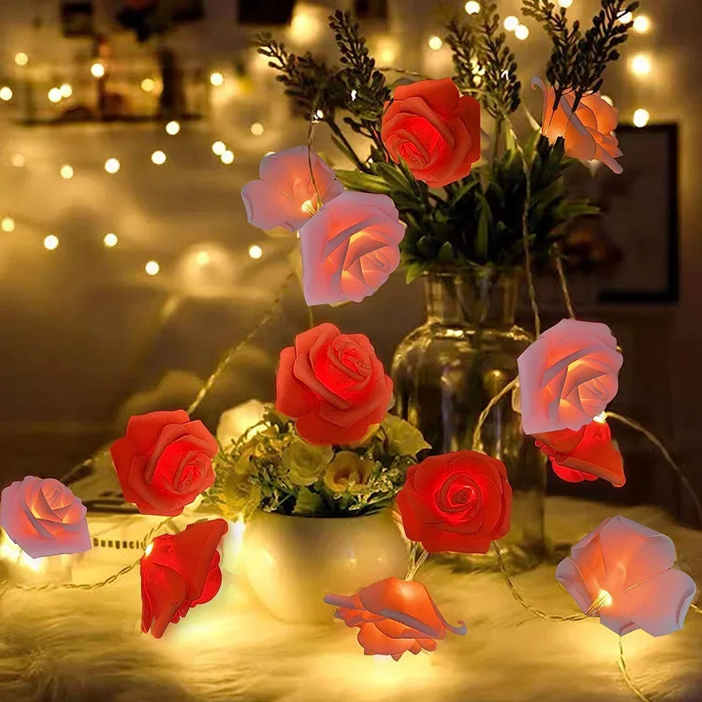 Rose String Lights Battery Operated Flower Garland Fairy Lights Valentine Wedding Party Decoration Christmas Lights