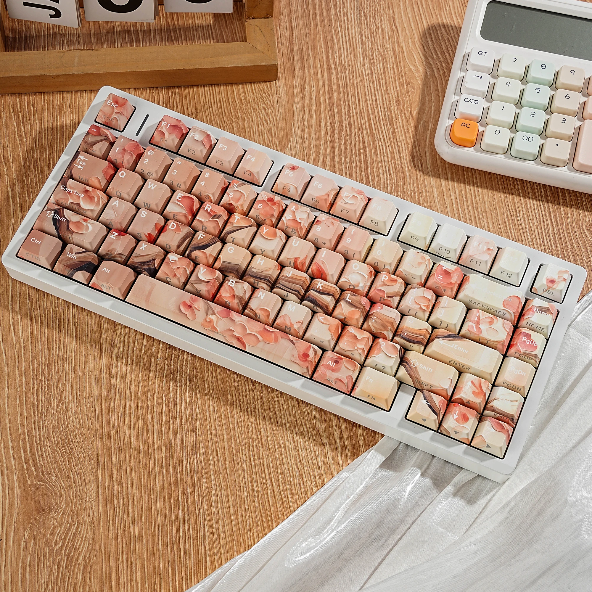 PBT Faint Fragrance Keycaps Dye-Sub Side Light Cherry Profile 131 Keys For Mechanical Keyboard Spanish French German Russian