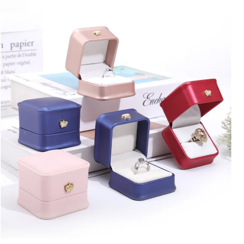 Crown Waist Collection PU Jewelry Box, Ring Box, Rounded Ear Studs, Earrings, Packaging Box, In Stock
