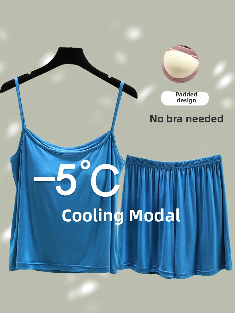Summer No Bra Strap Modal Thin Short Pants Sleepwear Sleep Pants plus Size Slimming Home Clothes Two Piece Set Casual Style
