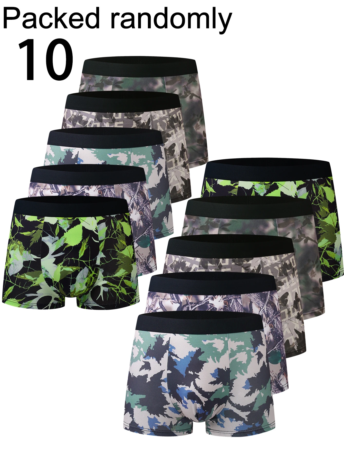 10-Pack Men's Camouflage Boxer Briefs Digital Print Mid-Waist Comfortable Skin-Friendly Sporty Casual Wear Daily