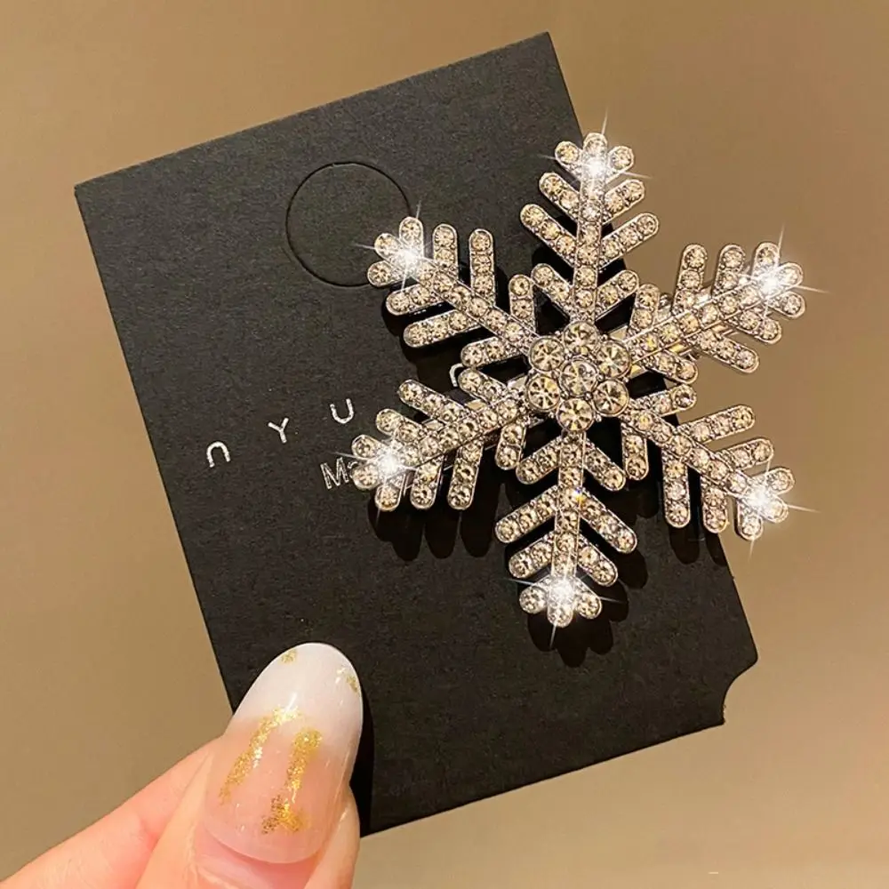 Sweet Diamond Rhinestone Snowflake Hairpin Pearl Silver Christmas Hair Clip Duckbill Clip Side Clip Children