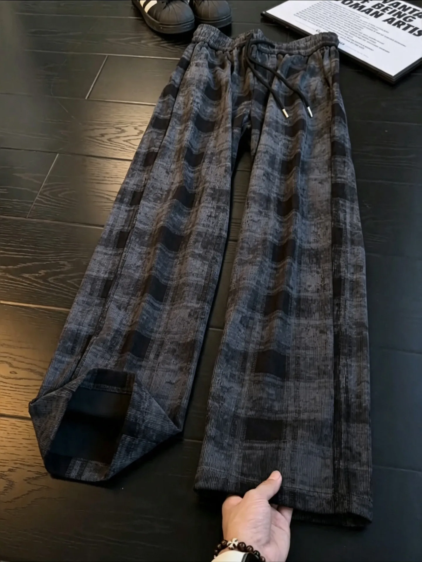 American Retro Men's Loose Plaid Pants Autumn Straight Leg Drapey Casual Sporty Checkered Loose Fit Trousers