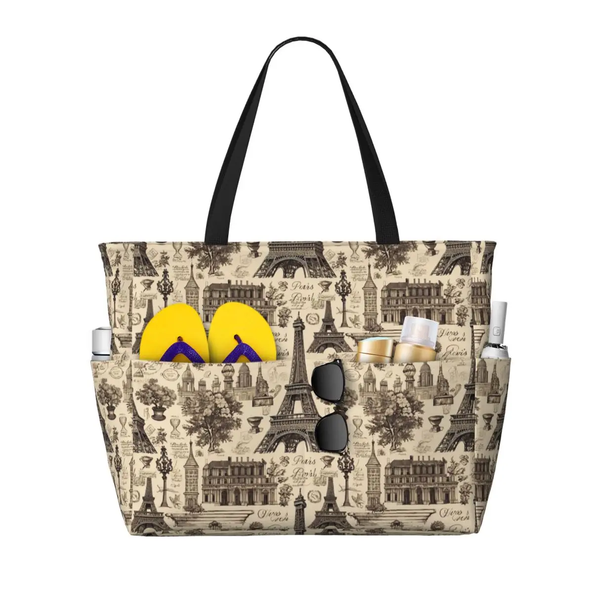 French Paris France Eiffel Tower Beach Tote Bag Sport Gym Yoga Duffle Large Tote Bag Women Travel Bag Fitness bag