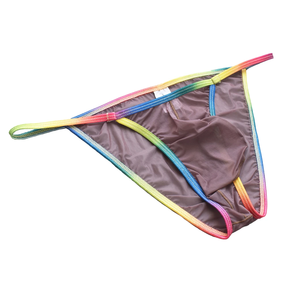 Ultra Thin Bikini Sexy Men's Ice Silk Underwear Rainbow Mesh Transparent Breathable Low Waist Underwear Soft Ice Silk Underpants