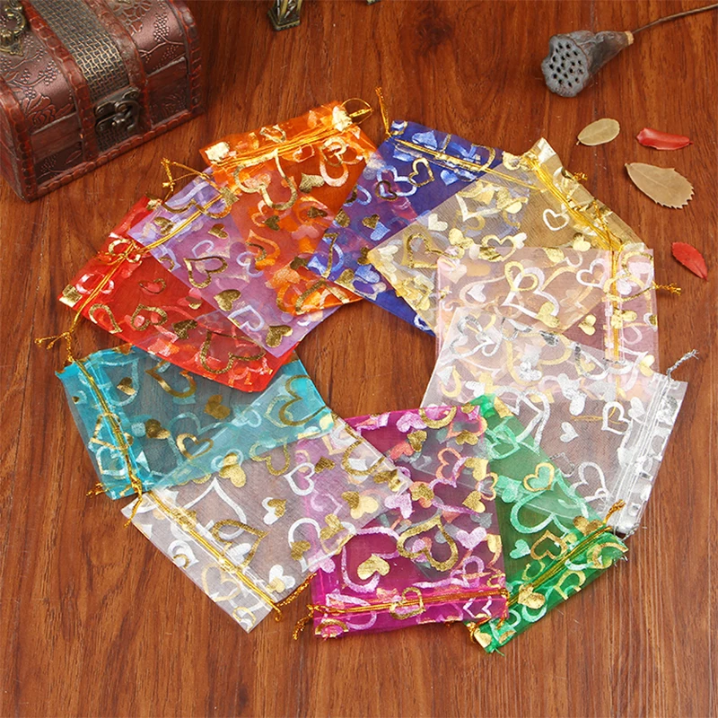 Wholesale 10 PCS / Batch LOVE Organza Bag 15 * 20 17 * 23 CM Large Christmas Drawstring Gift Bag Charm Jewelry Bags and Pouches
