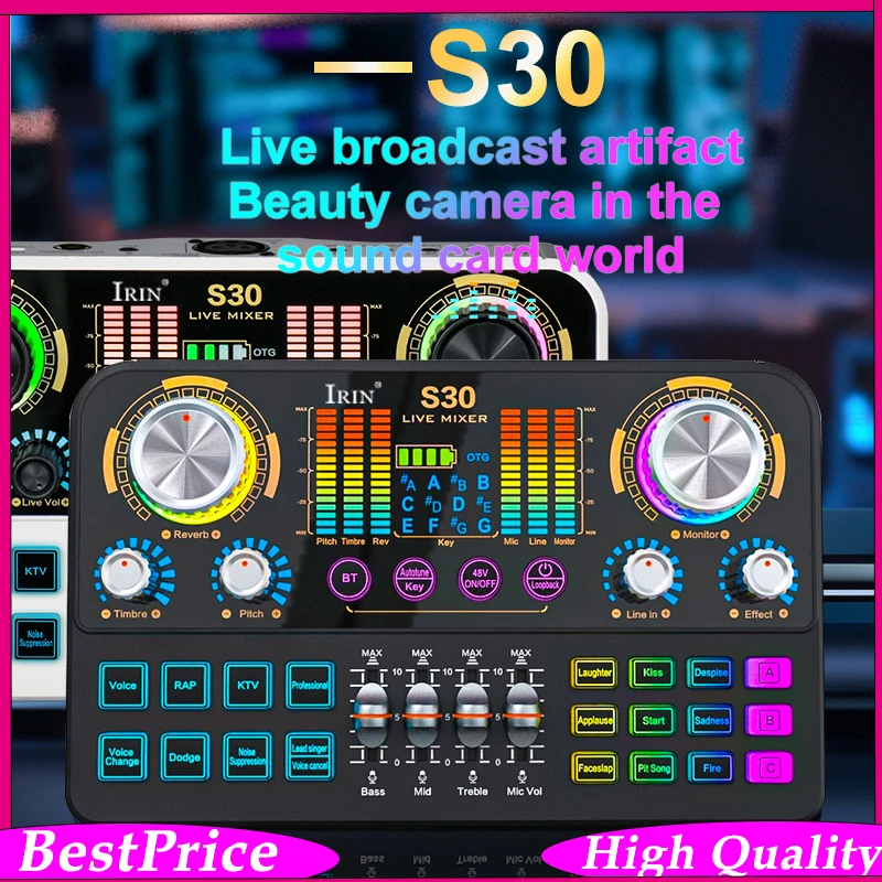 IRIN S30 Live Sound Card Audio Mixer DJ Mixing Effects Voice-Changing Music Recording Equipment