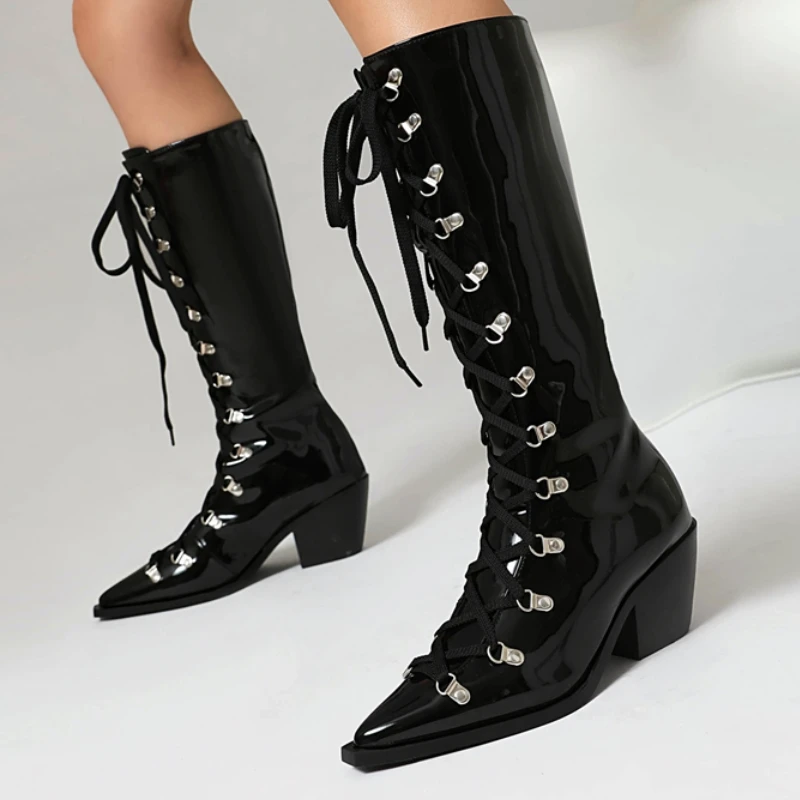 Black Women's Knee High Boots New 2024 Winter Shoes White Riding Boot Wedge Heels Party Dance Shoes Lady Big Size 45 48 2024 New