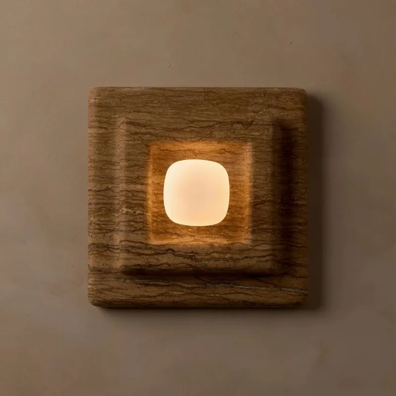 Wabi Sansan natural travertine wall lamp, high-end atmosphere living room B & B hotel bedroom bedside lamp 305*305*127mm